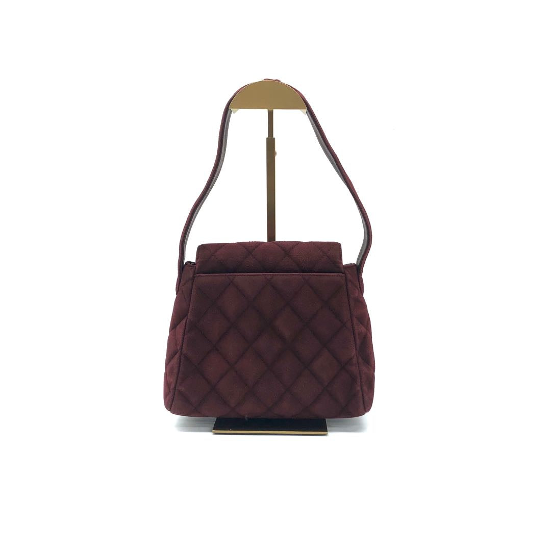 Chanel Kelly Mini Vintage Burgundy Suede Leather Top Handle Bag