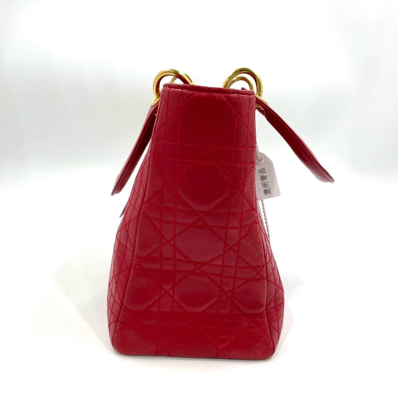 Lady Dior Vintage Medium Red Lambskin Leather Gold Hardware