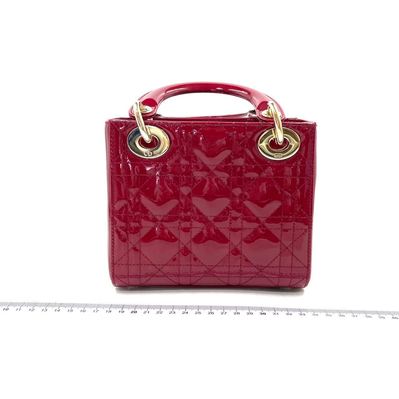 Lady Dior Mini Handbag Burgundy Red Patent Leather Gold-tone Chain Strap