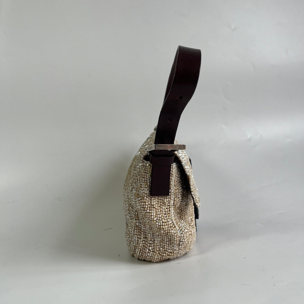 Fendi Baguette Shoulder bag with Glitter Beige Beads