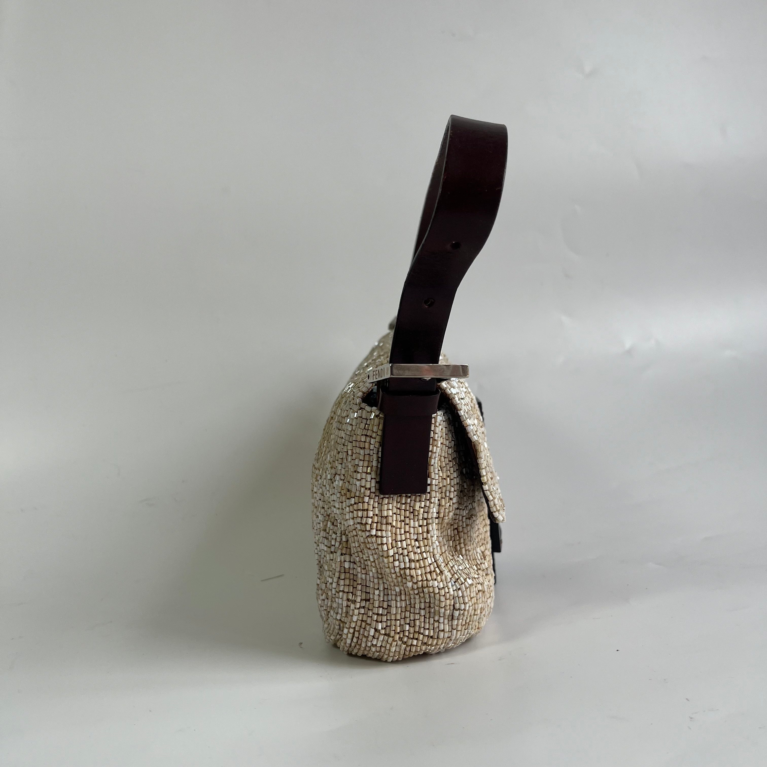 Fendi Baguette Shoulder bag with Glitter Beige Beads