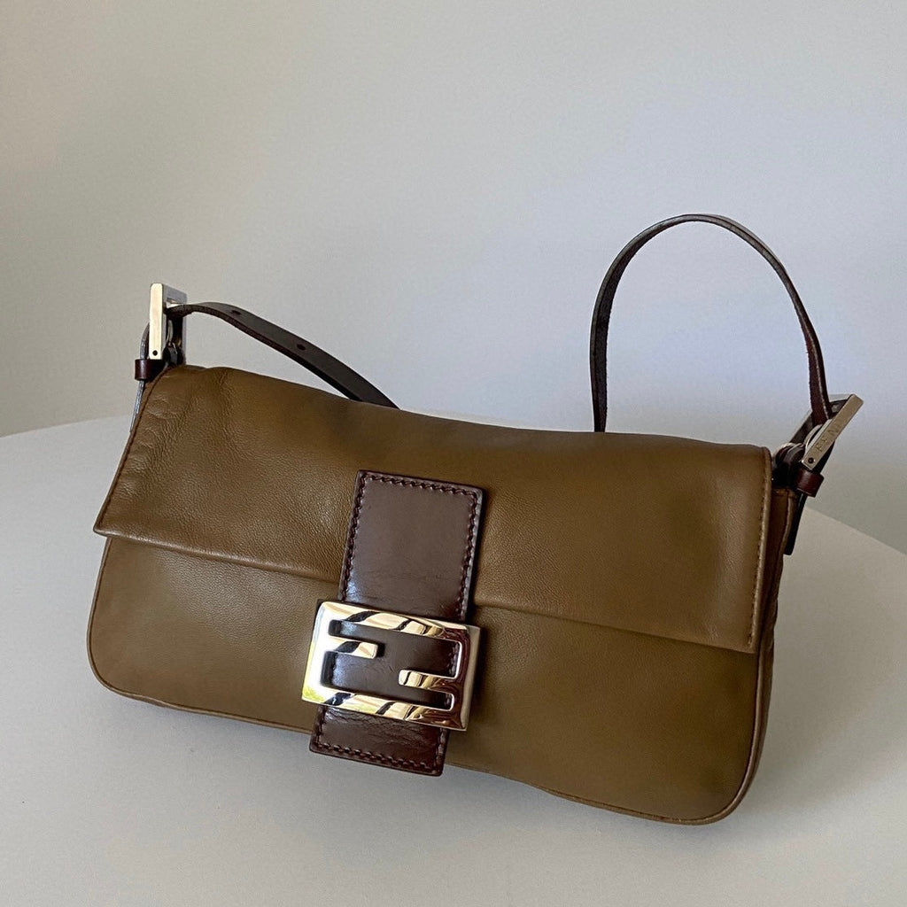 Fendi Baguette Brown Lambskin Leather Shoulder Bag
