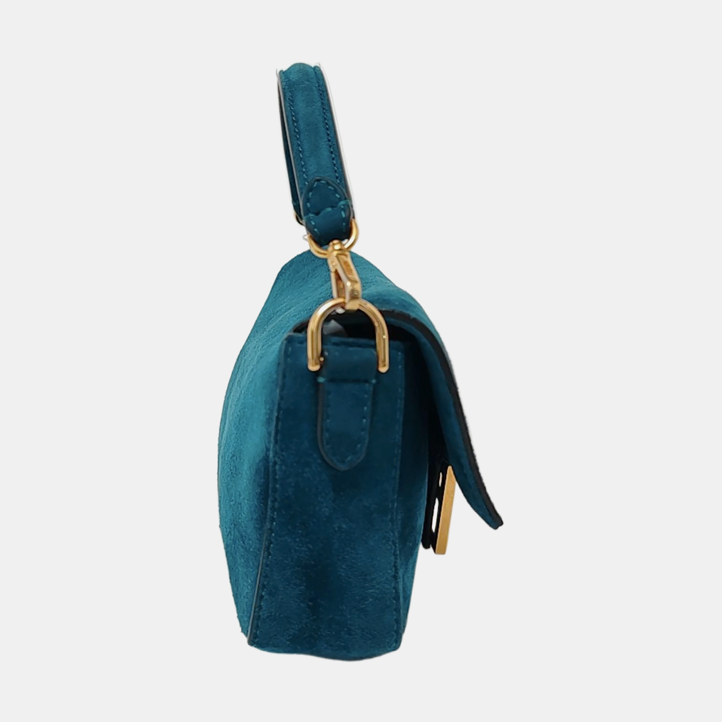 Fendi Baguette Mini Turquoise Blue Suede Gold Hardware Crossbody Bag