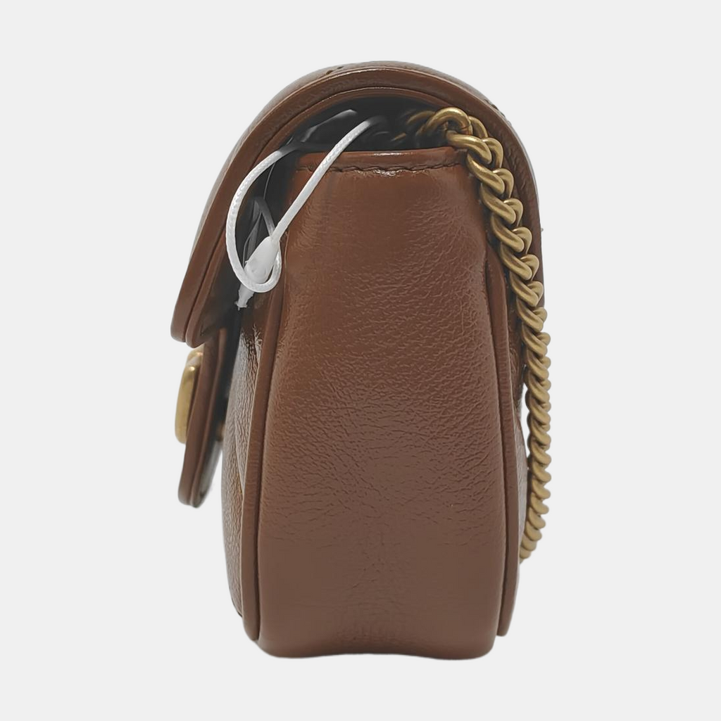 Gucci Marmont Super Mini Flap Chocolate Brown Leather Crossbody Bag