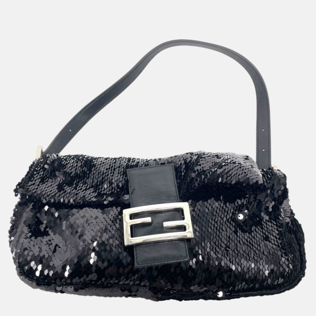Fendi Baguette Vintage Black Sequins and Leather