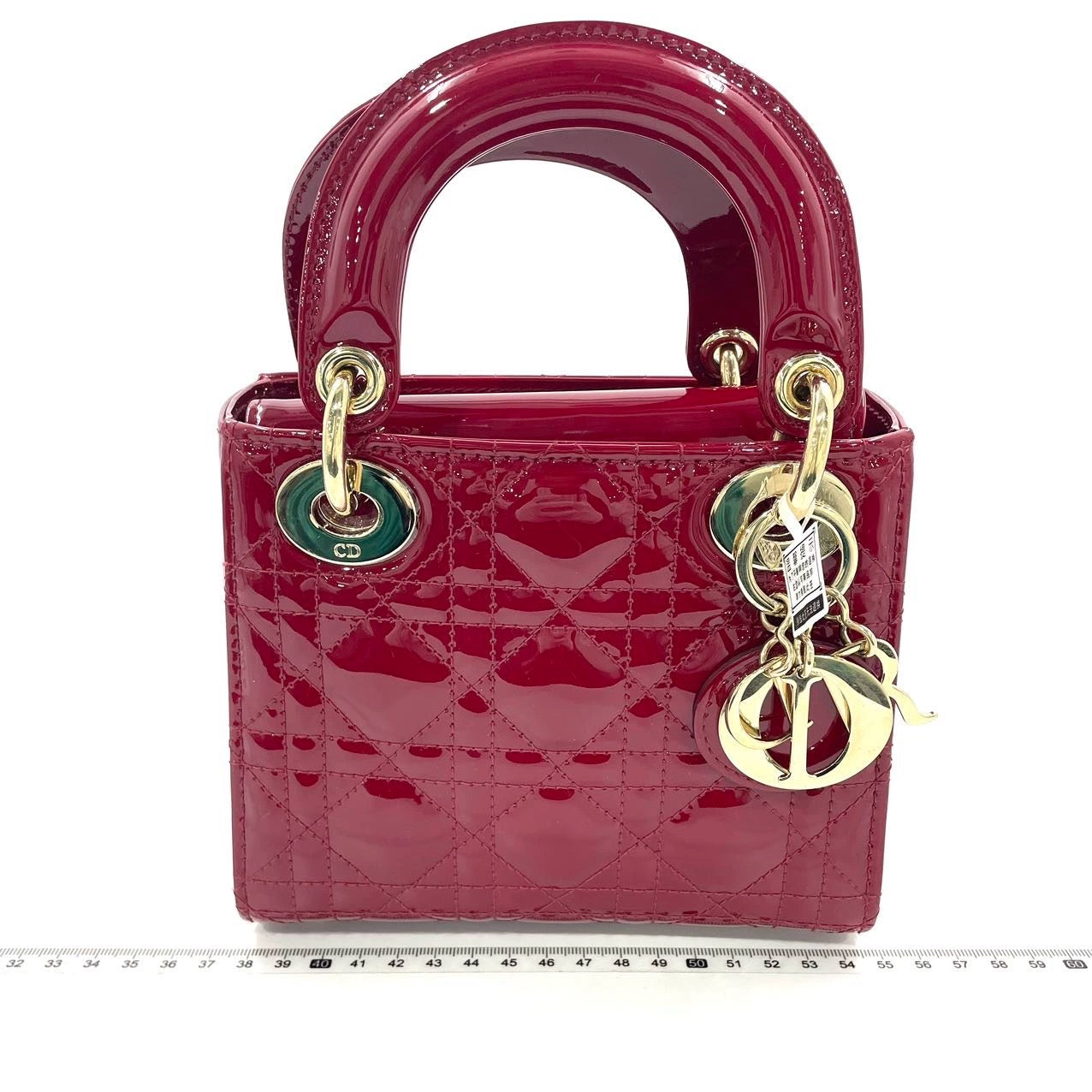 Lady Dior Mini Handbag Burgundy Red Patent Leather Gold-tone Chain Strap