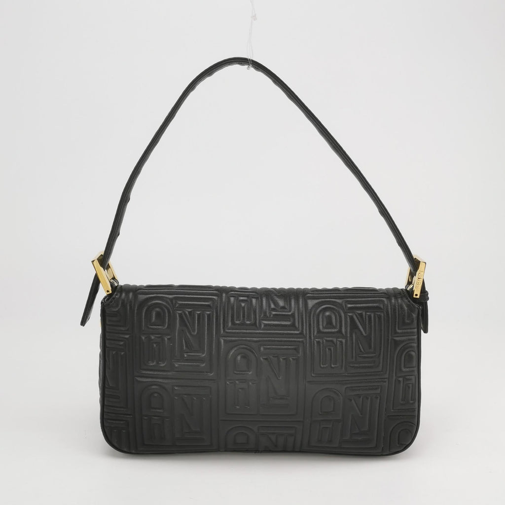 Fendi Baguette 1997 Re-edition 3D Embossed Black Leather Shoulder bag