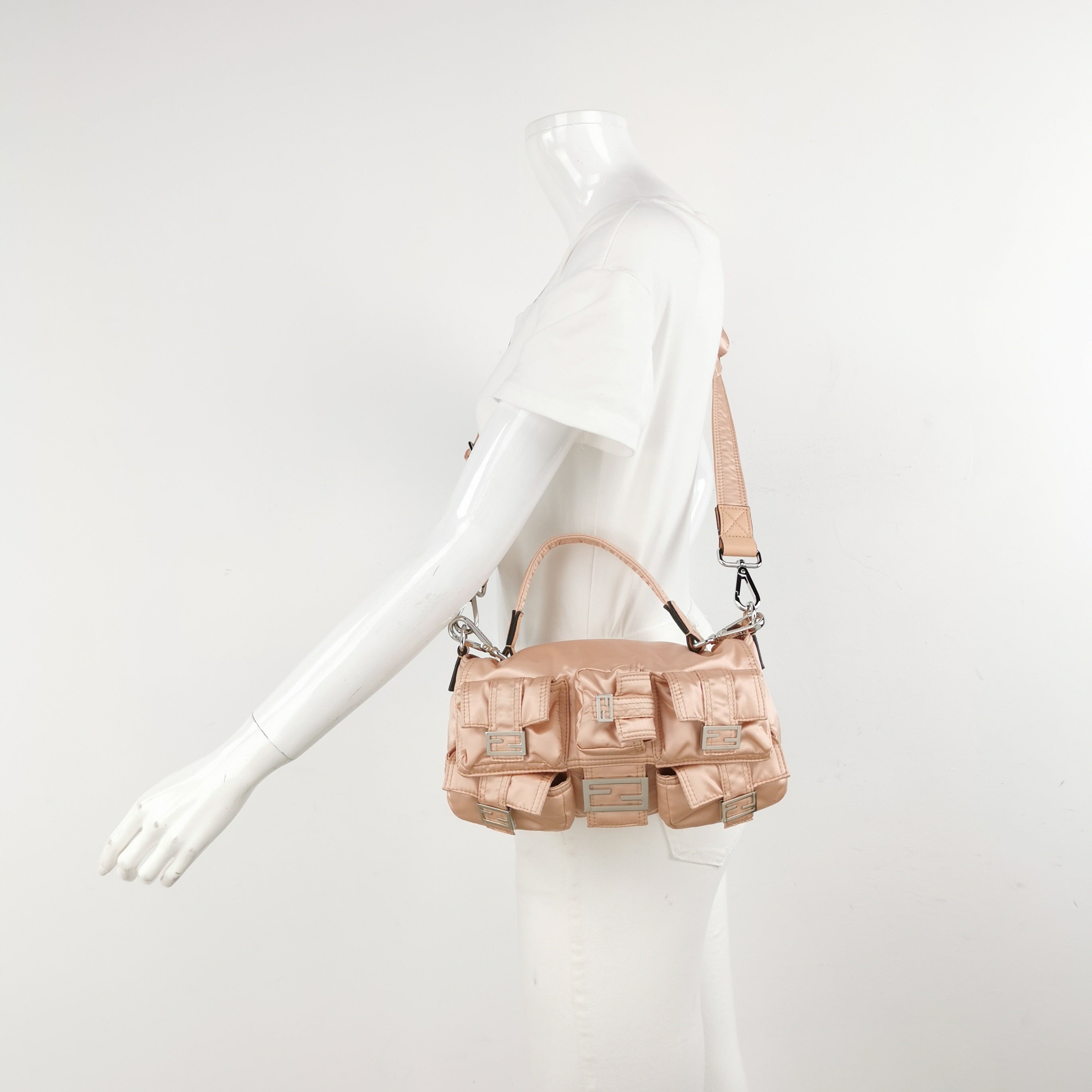 Fendi Baguette Cargo Multipocket Light Pink Nylon 3-way Bag
