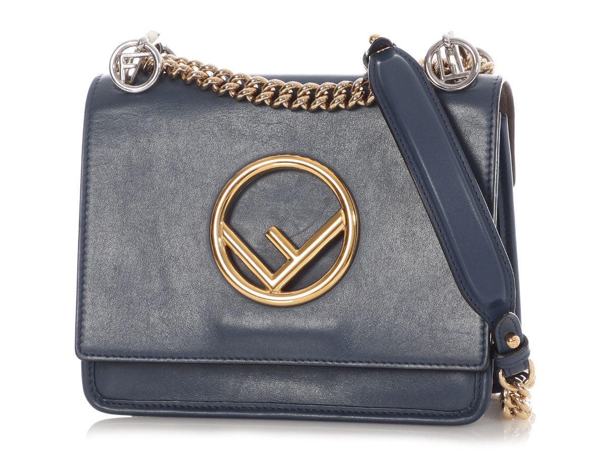 Fendi Small Blue Kan F Chain Shoulder Bag