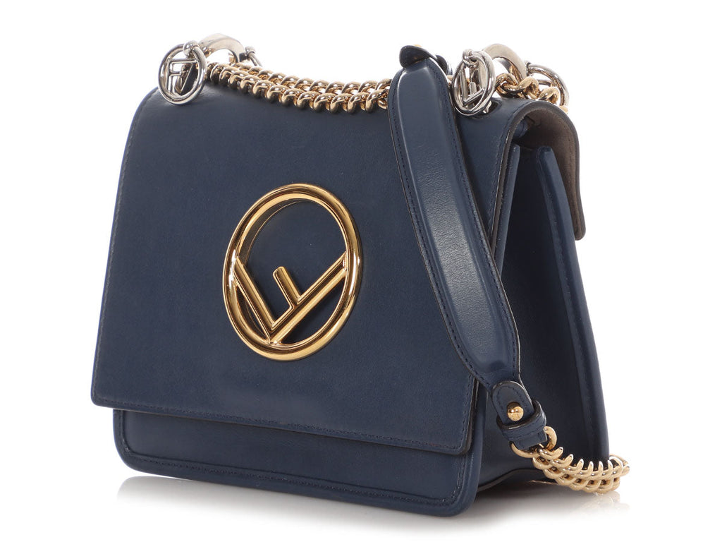 Fendi Small Blue Kan F Chain Shoulder Bag