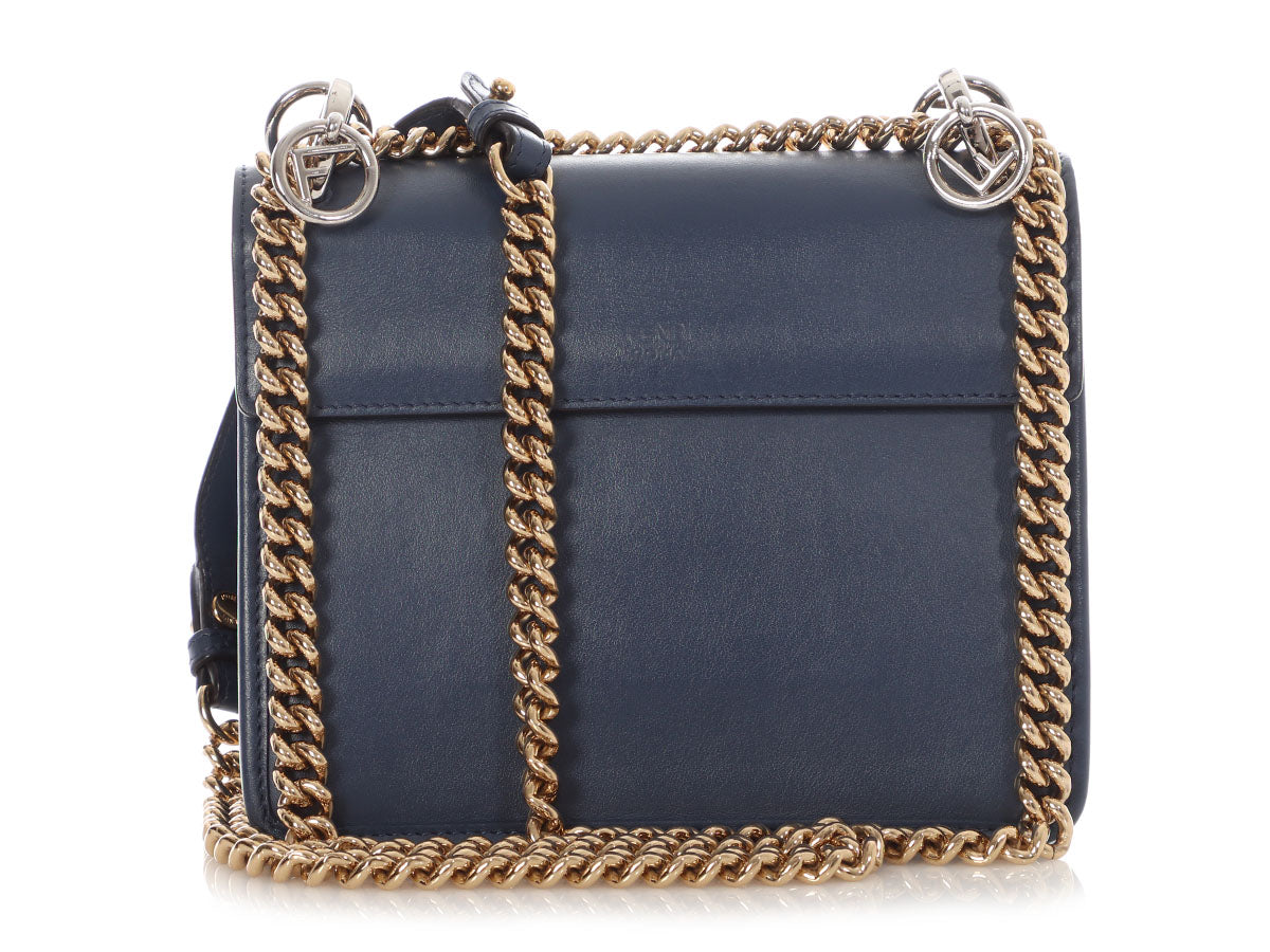 Fendi Small Blue Kan F Chain Shoulder Bag