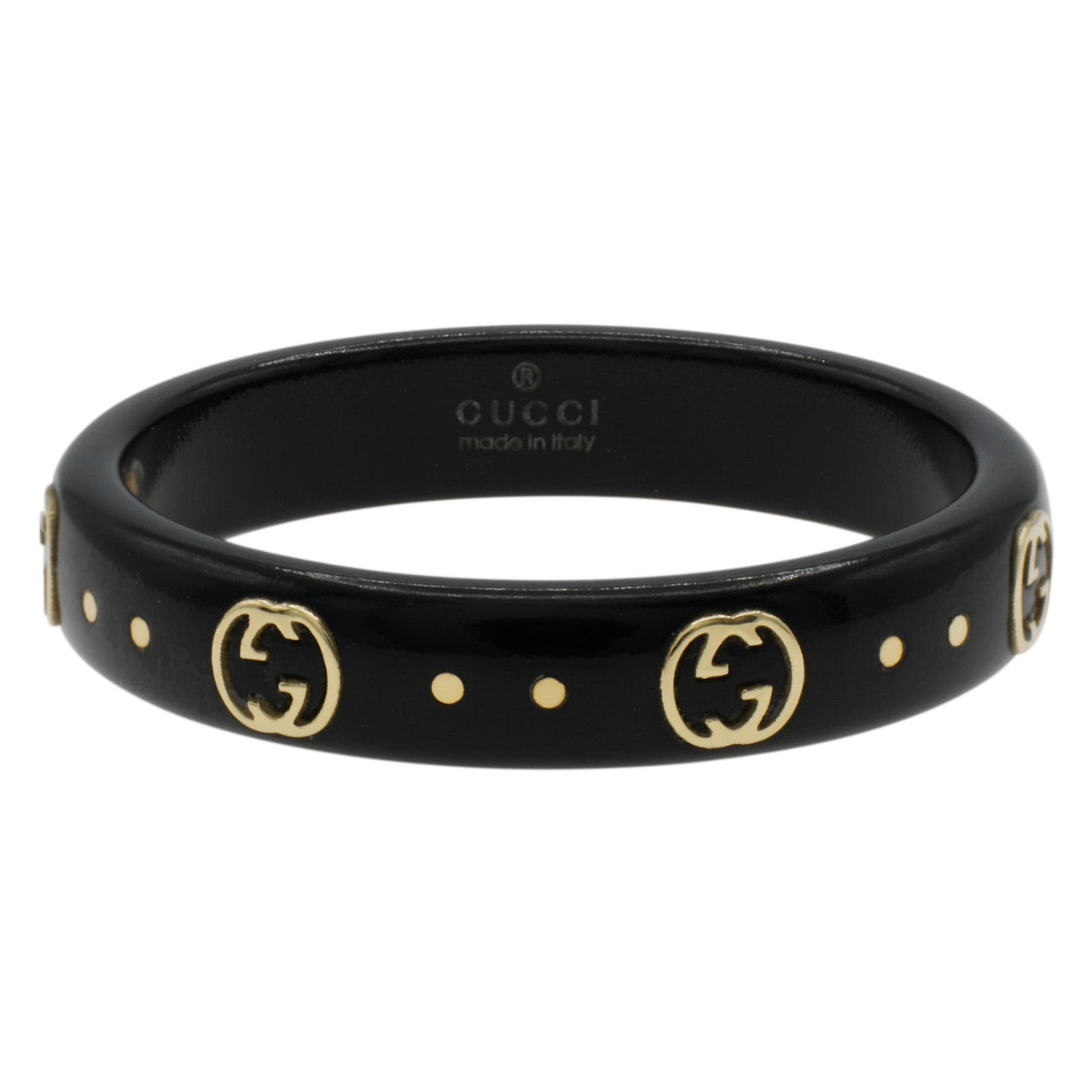 Gucci 18K Yellow Gold Black Synthetic Corundum Interlocking G Icon Ring