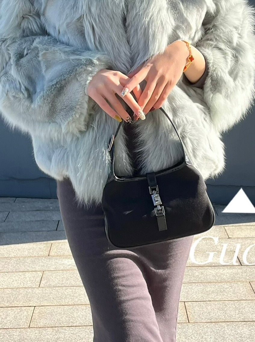 Gucci Jackie Vintage Mini Black Cloth and Patent Leather Handbag