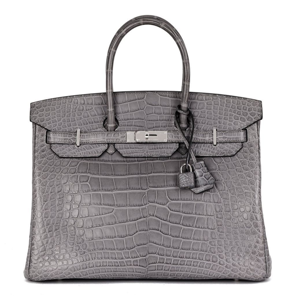 Hermes Gris Paris Matte Alligator Leather Birkin 35cm Retourne Tote