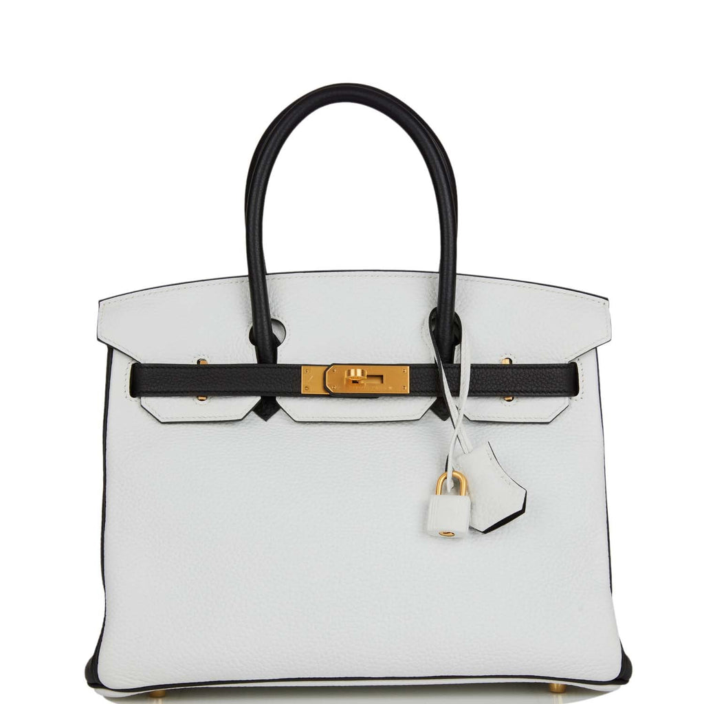 Hermes Special Order (HSS) Birkin 30 White and Black Clemence Brushed Gold Hardware