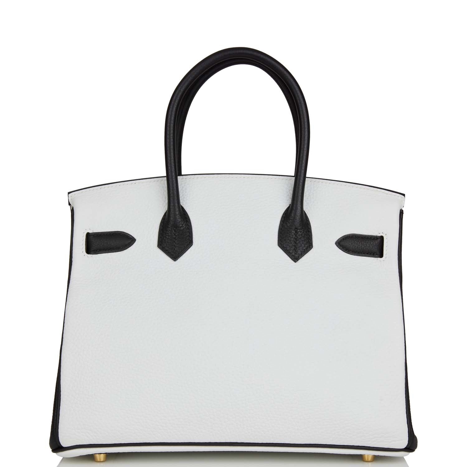 Hermes Special Order (HSS) Birkin 30 White and Black Clemence Brushed Gold Hardware