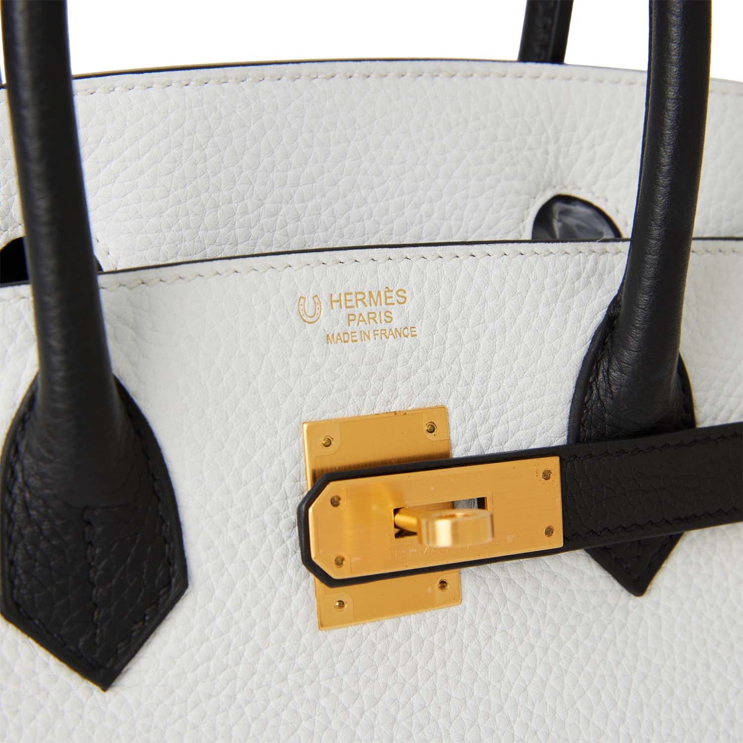 Hermes Special Order (HSS) Birkin 30 White and Black Clemence Brushed Gold Hardware