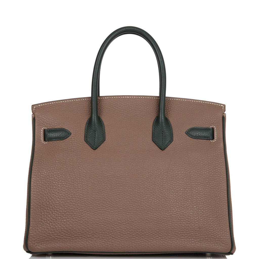 Hermes Special Order (HSS) Birkin 30 Etoupe and Vert Fonce Togo Brushed Palladium Hardware