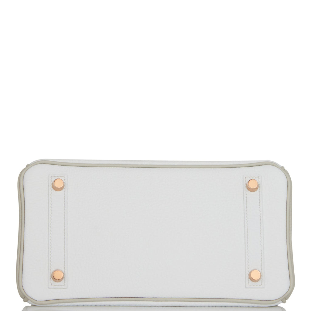 Hermes Special Order (HSS) Birkin 25 White and Gris Perle Clemence Rose Gold Hardware
