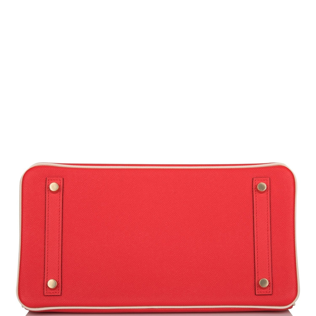 Hermes Special Order (HSS) Birkin 30 Rouge de Coeur and Craie Epsom Brushed Gold Hardware