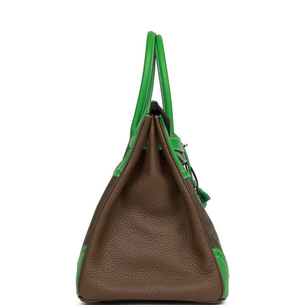 Hermes Grizzly Ghillies Birkin 35 Vert de Gris, Bambou and Taupe Doblis Palladium Hardware