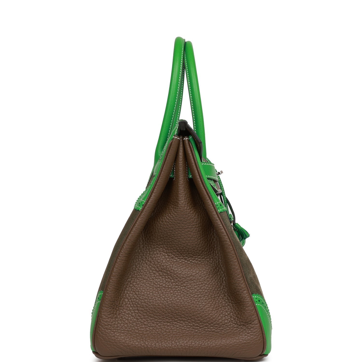 Hermes Grizzly Ghillies Birkin 35 Vert de Gris, Bambou and Taupe Doblis Palladium Hardware