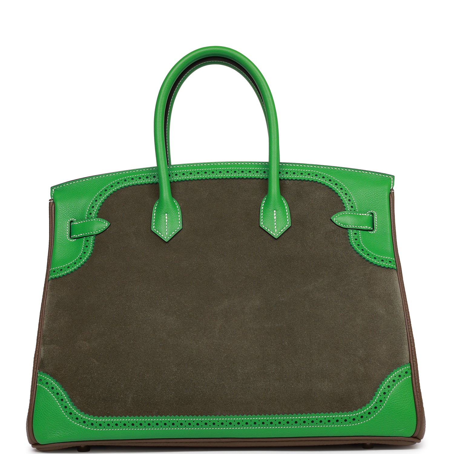 Hermes Grizzly Ghillies Birkin 35 Vert de Gris, Bambou and Taupe Doblis Palladium Hardware