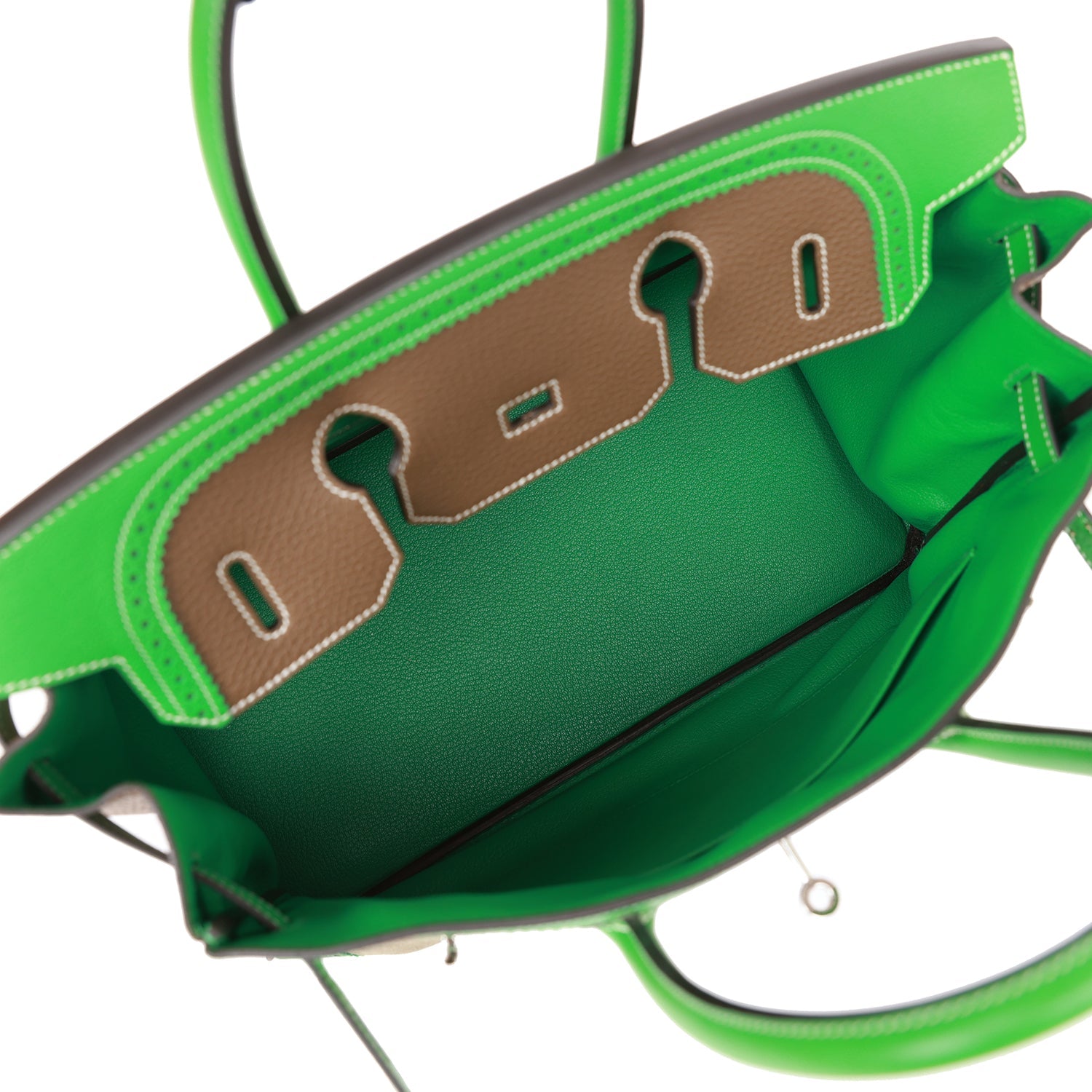 Hermes Grizzly Ghillies Birkin 35 Vert de Gris, Bambou and Taupe Doblis Palladium Hardware