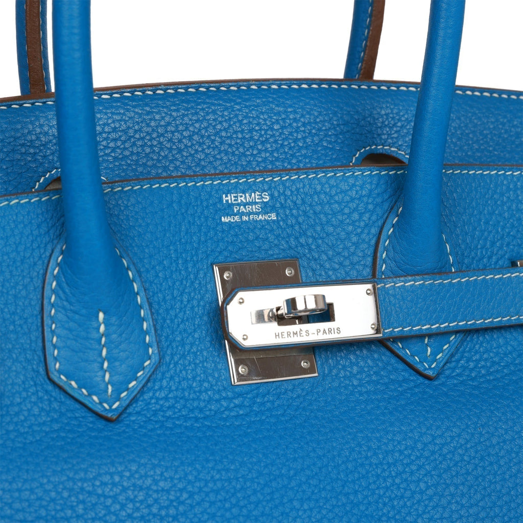 Hermes Eclat Birkin 30 Mykonos and White Clemence Palladium Hardware