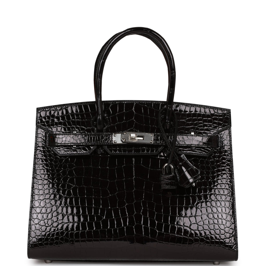 Hermes Birkin Sellier 30 Black Shiny Porosus Crocodile Palladium Hardware