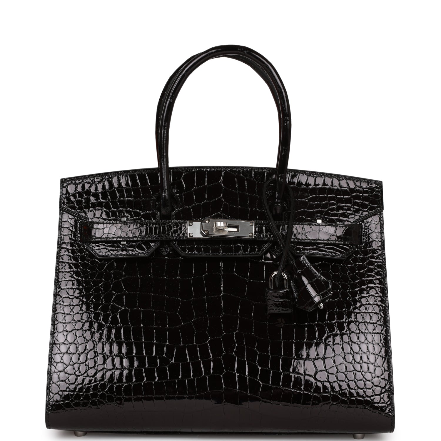 Hermes Birkin Sellier 30 Black Shiny Porosus Crocodile Palladium Hardware