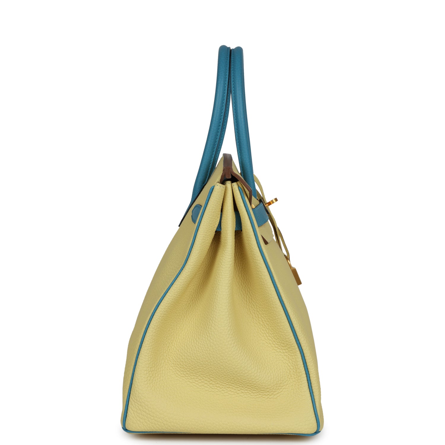 Hermes Special Order (HSS) Birkin 35 Jaune Poussin and Bleu Paradise Togo Brushed Gold Hardware