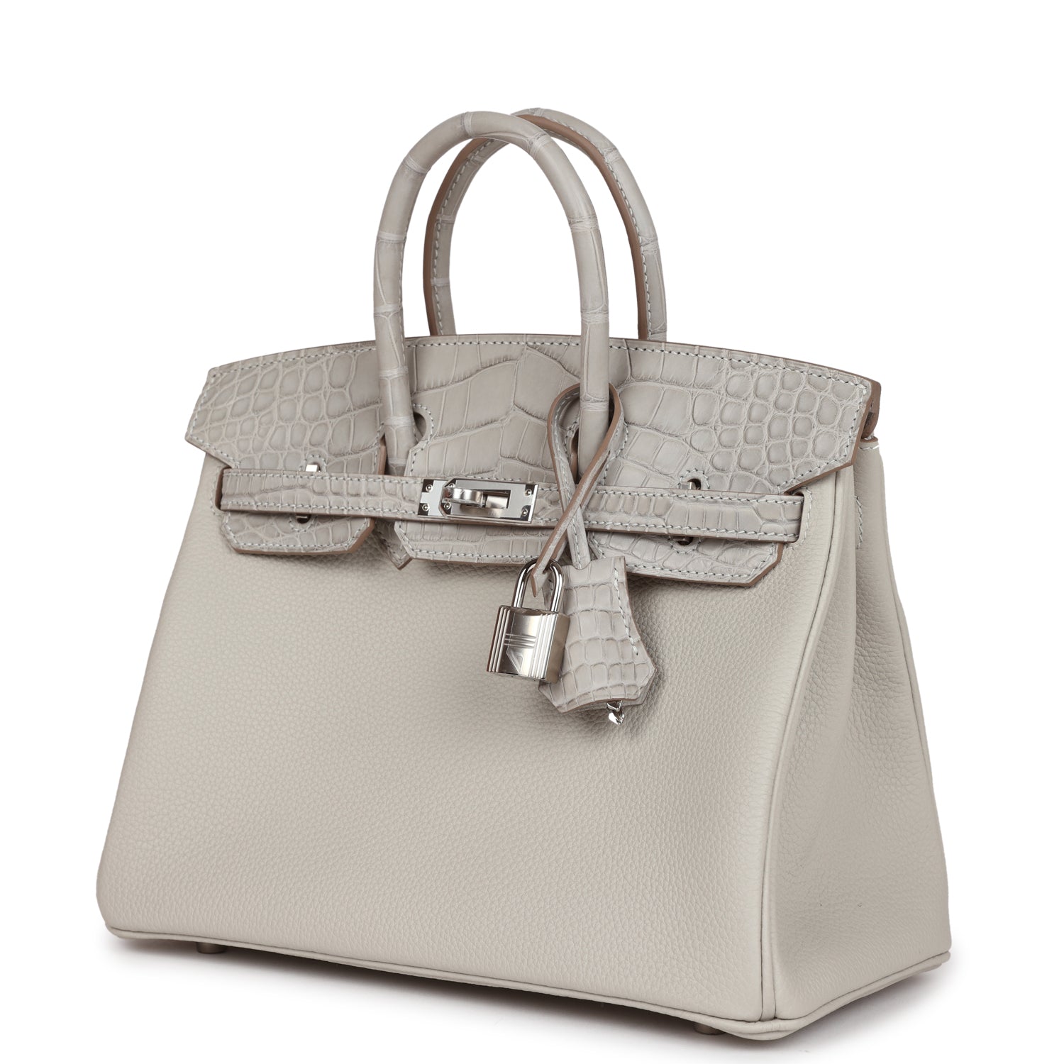 Hermes Birkin 25 Gris Perle Matte Alligator and Togo Touch Palladium Hardware
