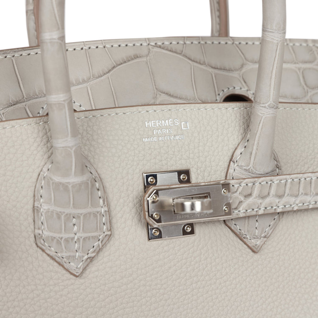 Hermes Birkin 25 Gris Perle Matte Alligator and Togo Touch Palladium Hardware