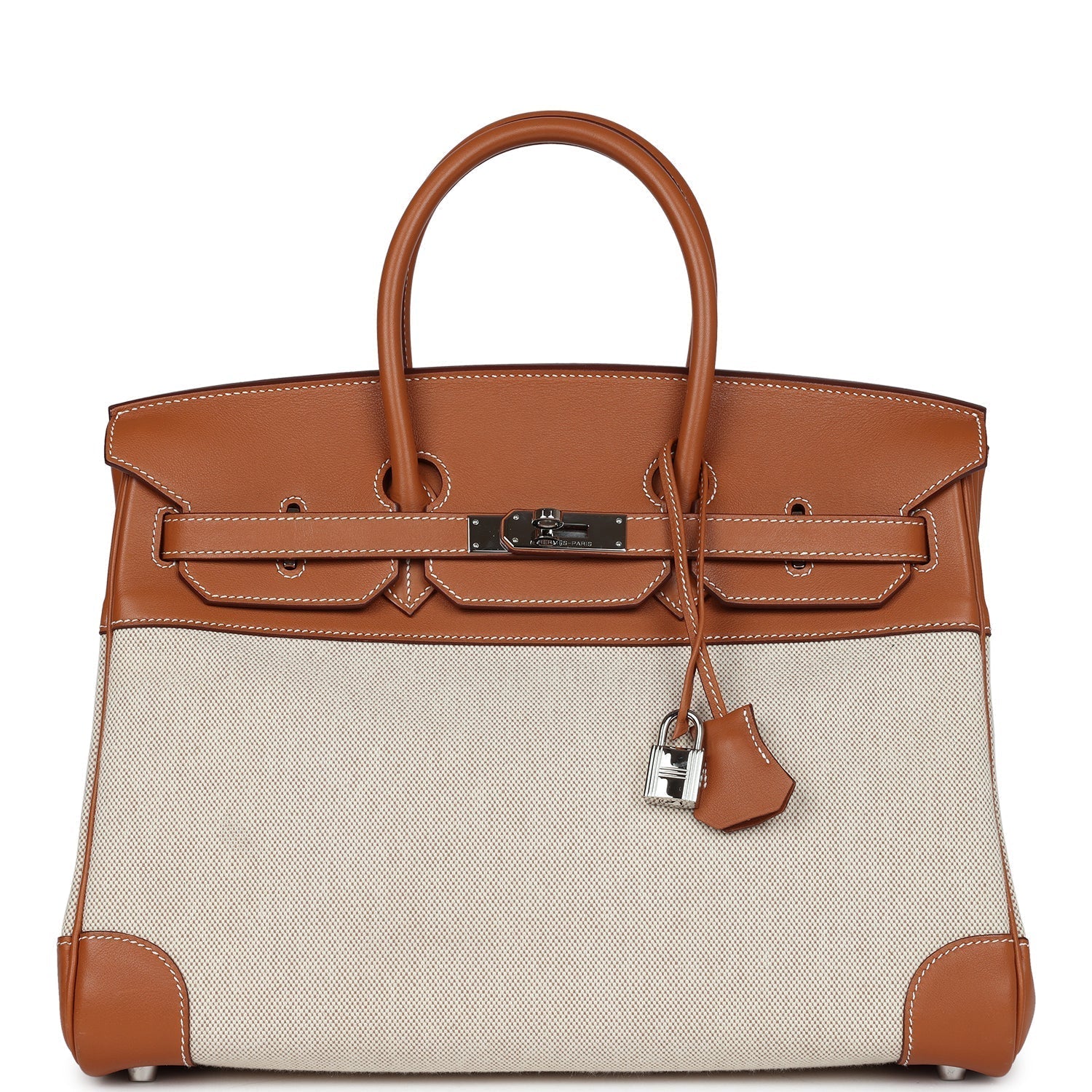 Hermes Birkin 35 Toile H and Fauve Barenia Palladium Hardware