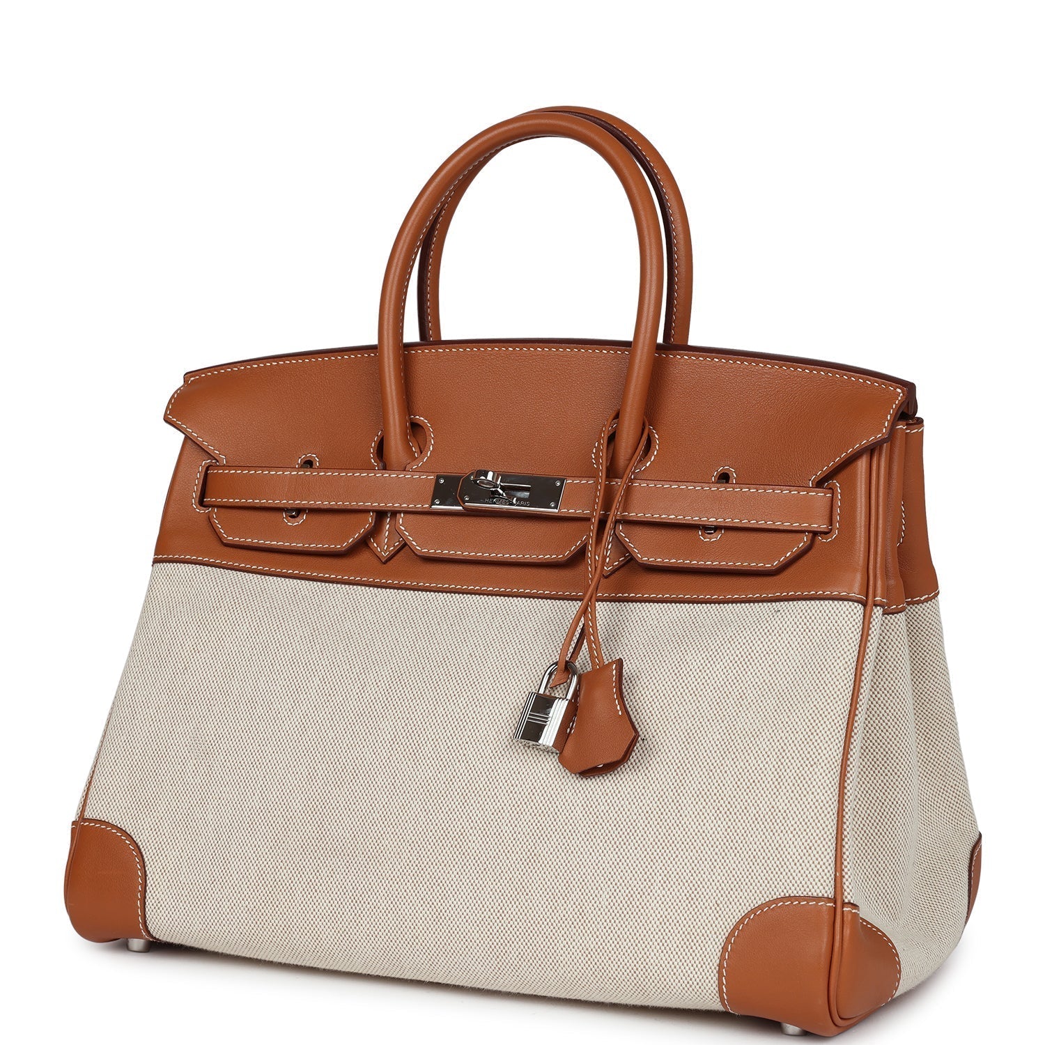 Hermes Birkin 35 Toile H and Fauve Barenia Palladium Hardware