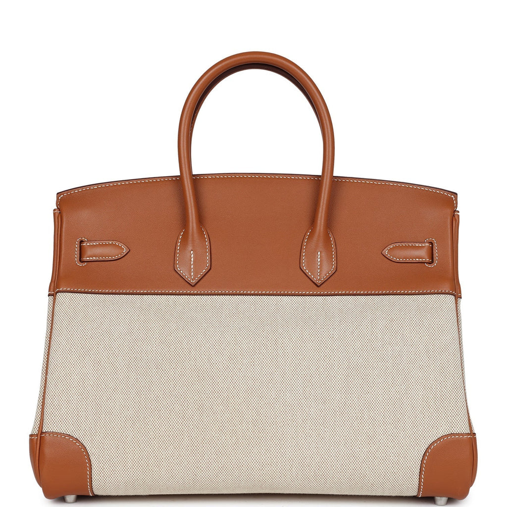 Hermes Birkin 35 Toile H and Fauve Barenia Palladium Hardware