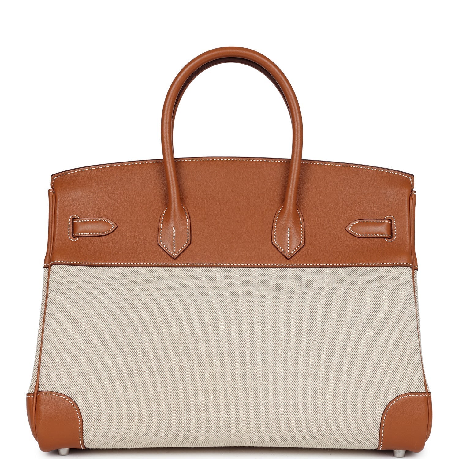 Hermes Birkin 35 Toile H and Fauve Barenia Palladium Hardware