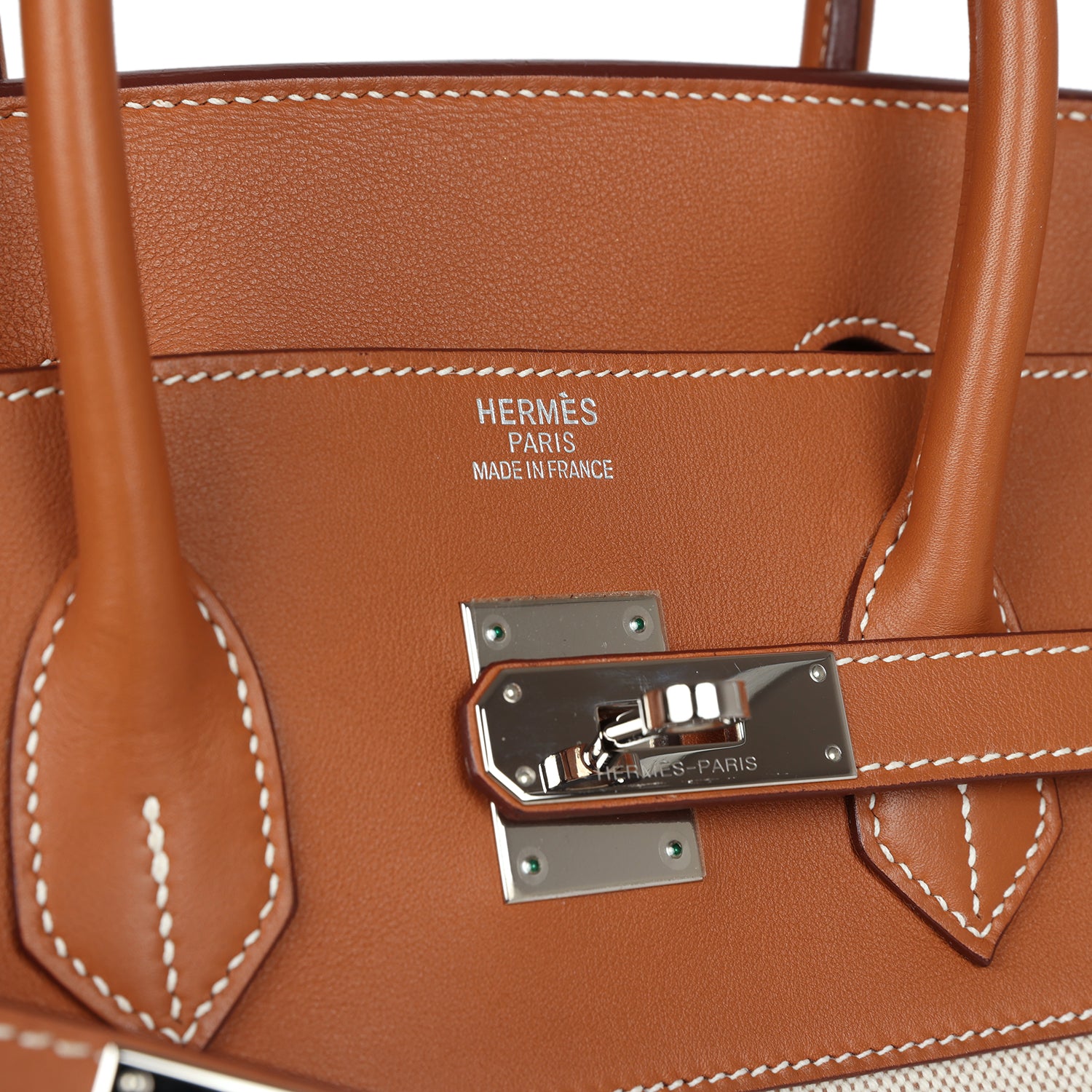 Hermes Birkin 35 Toile H and Fauve Barenia Palladium Hardware