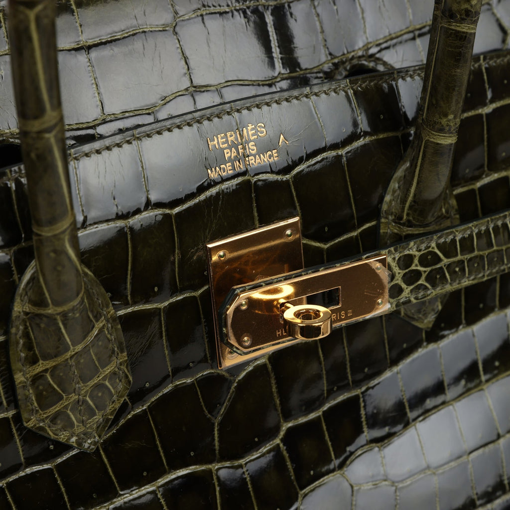Hermes Birkin 35 Vert Veronese Shiny Porosus Crocodile Gold Hardware