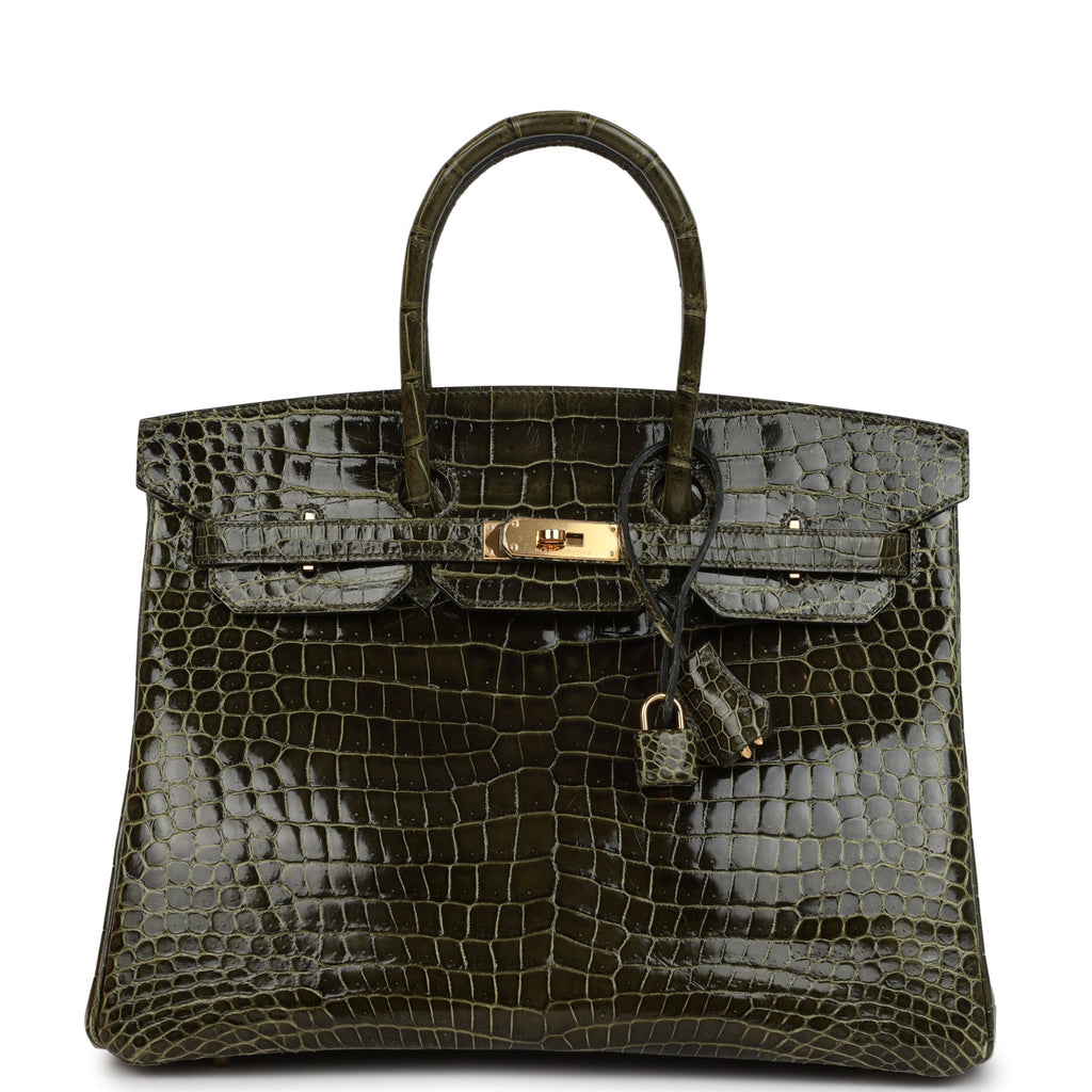 Hermes Birkin 35 Vert Veronese Shiny Porosus Crocodile Gold Hardware