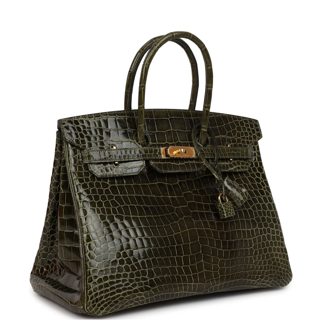 Hermes Birkin 35 Vert Veronese Shiny Porosus Crocodile Gold Hardware