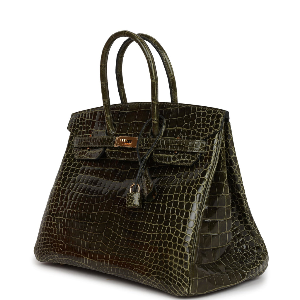 Hermes Birkin 35 Vert Veronese Shiny Porosus Crocodile Gold Hardware