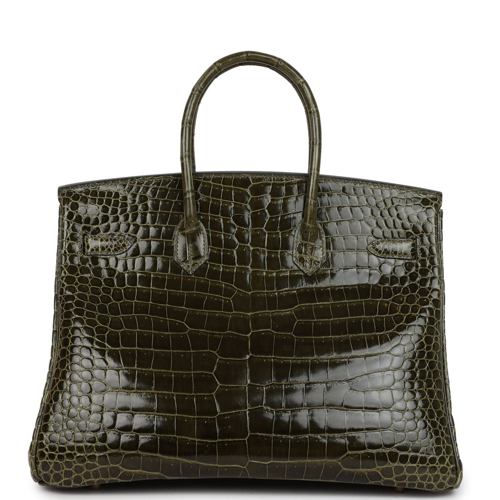 Hermes Birkin 35 Vert Veronese Shiny Porosus Crocodile Gold Hardware