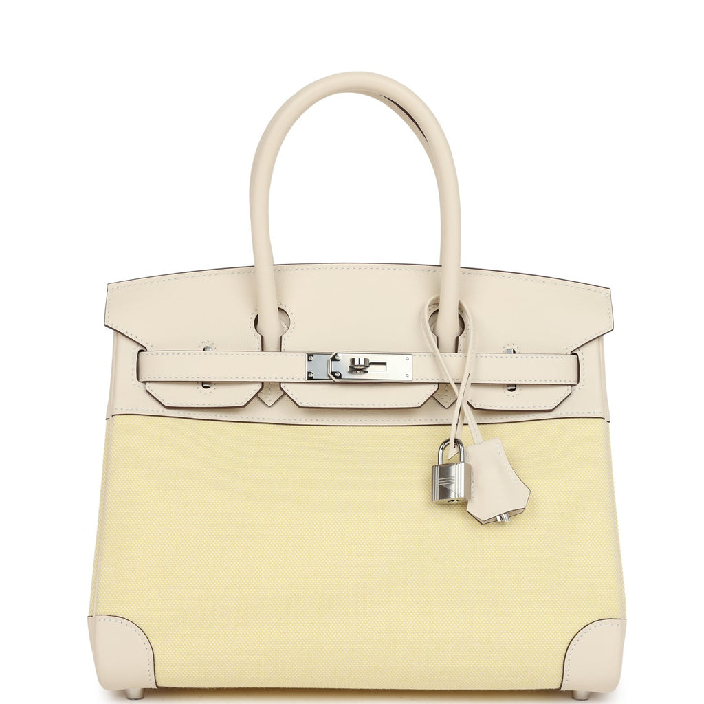 Hermes Quadrille Birkin 30 Nata Swift and Jaune Poussin Toile Palladium Hardware