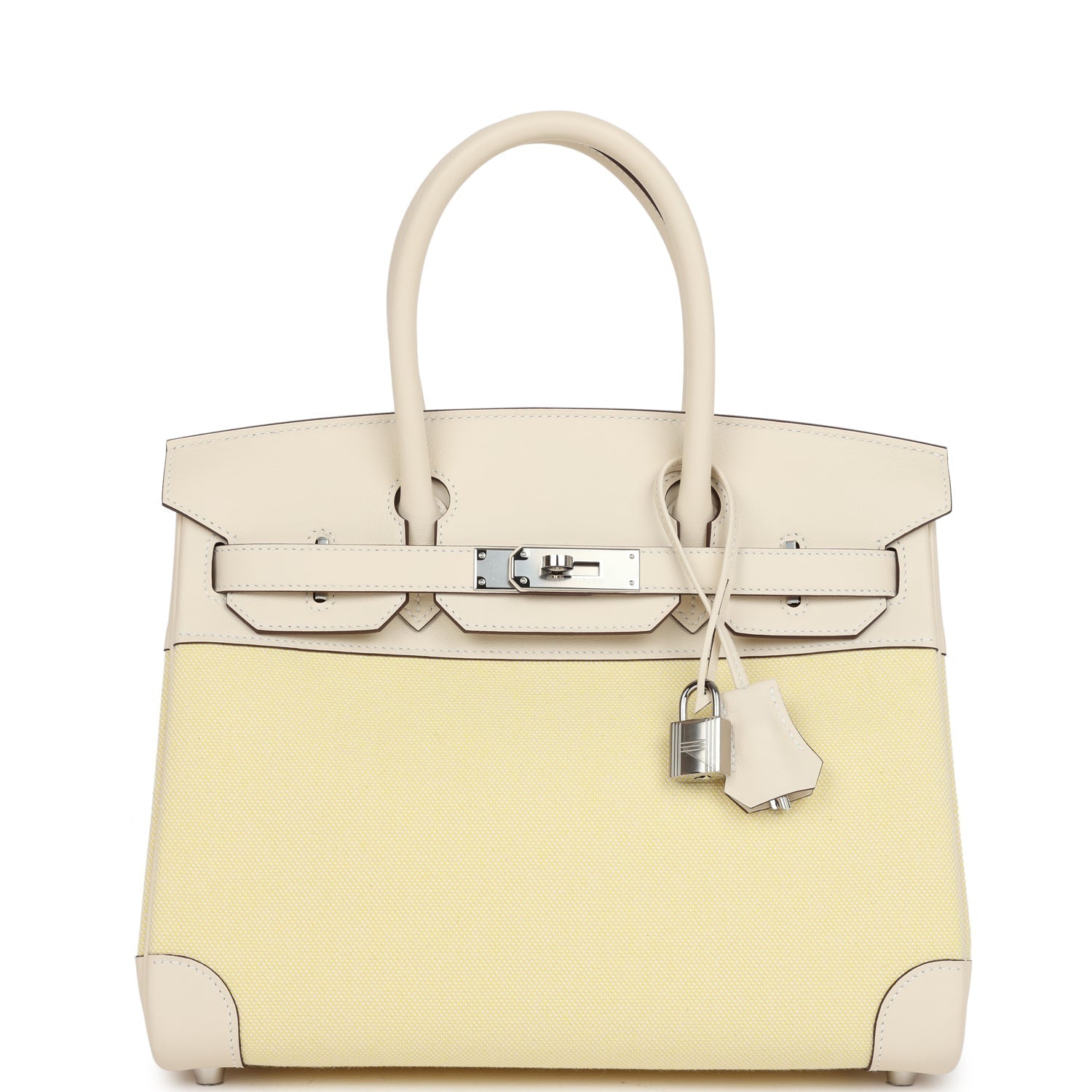 Hermes Quadrille Birkin 30 Nata Swift and Jaune Poussin Toile Palladium Hardware