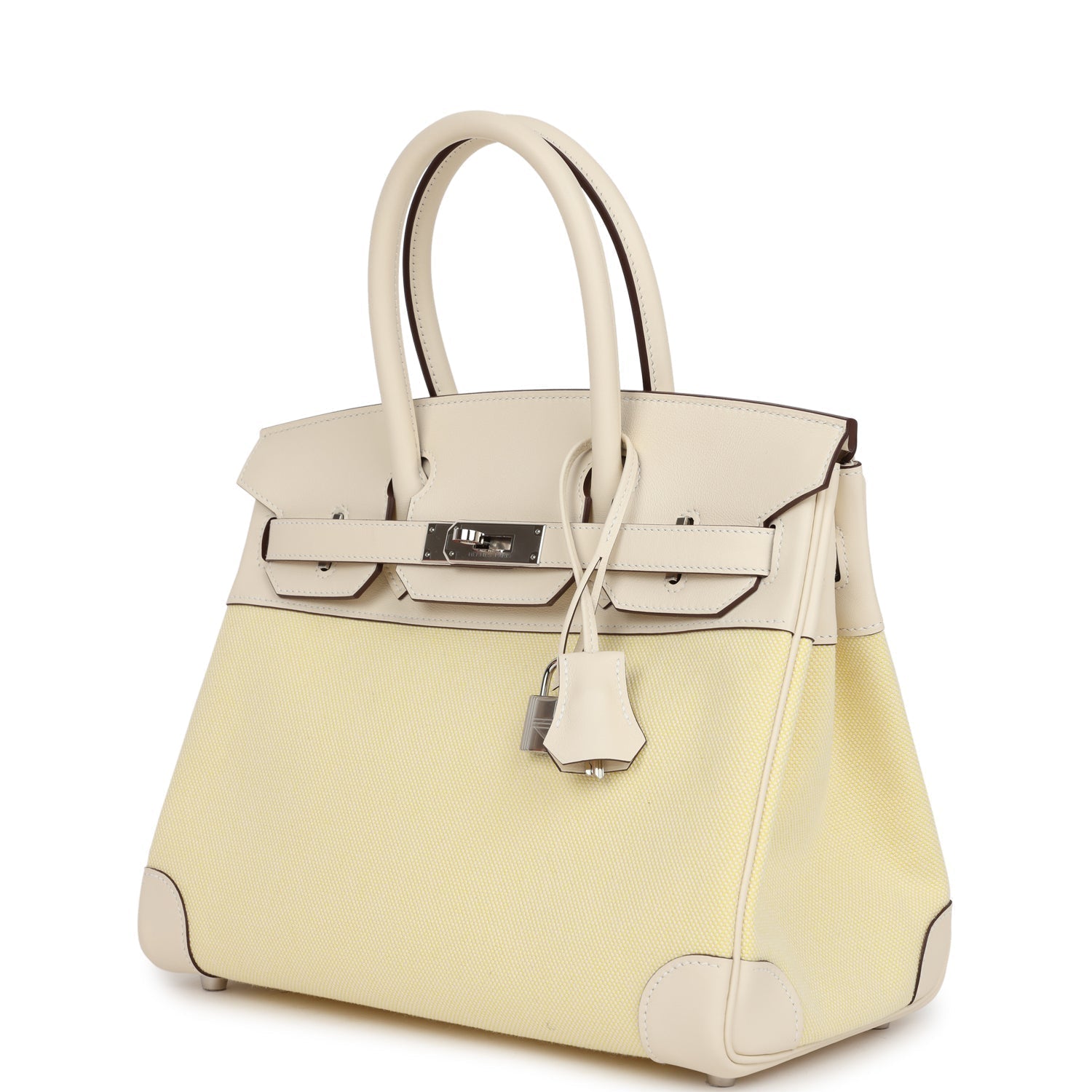 Hermes Quadrille Birkin 30 Nata Swift and Jaune Poussin Toile Palladium Hardware