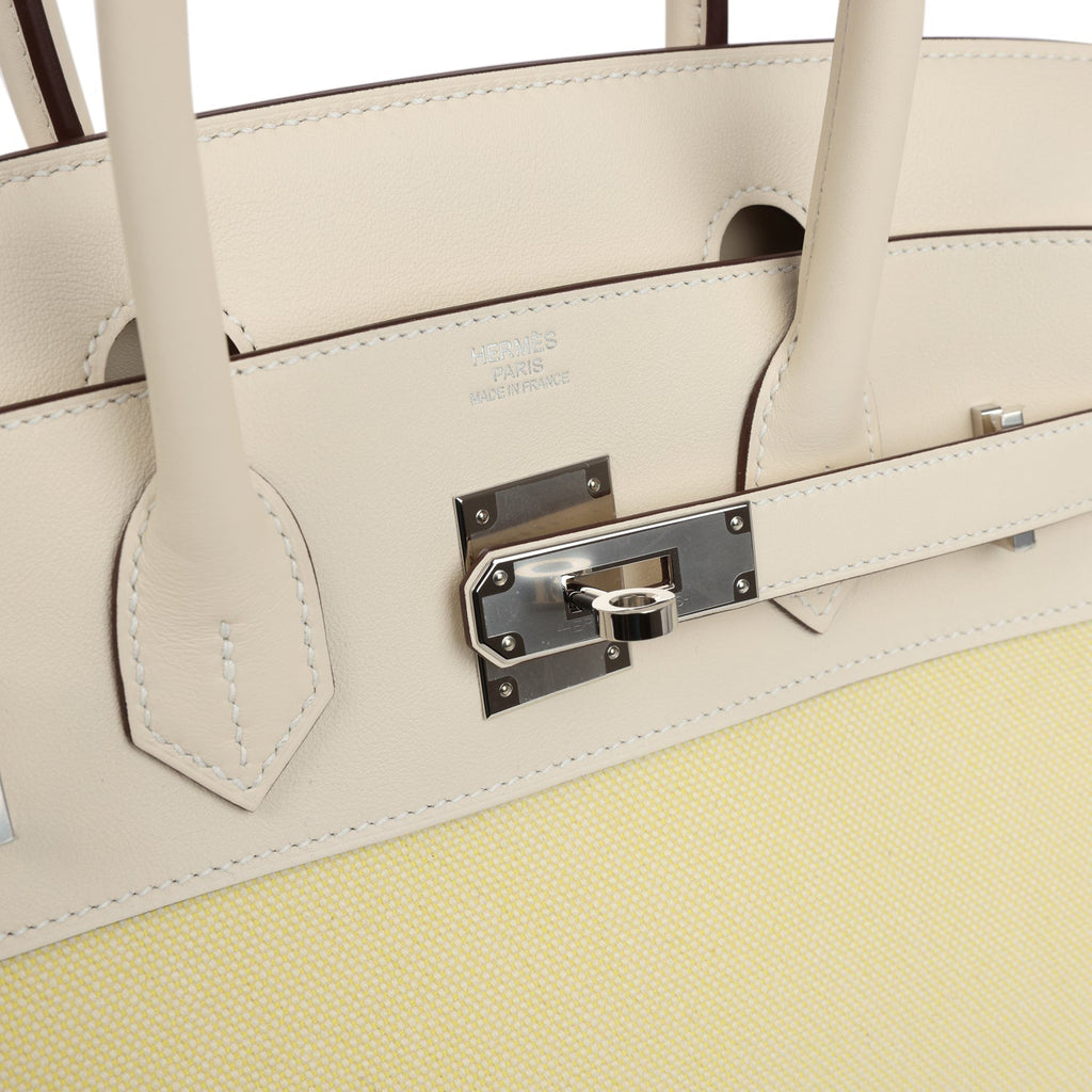 Hermes Quadrille Birkin 30 Nata Swift and Jaune Poussin Toile Palladium Hardware