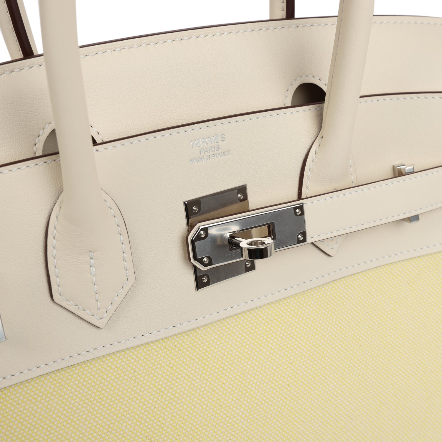 Hermes Quadrille Birkin 30 Nata Swift and Jaune Poussin Toile Palladium Hardware