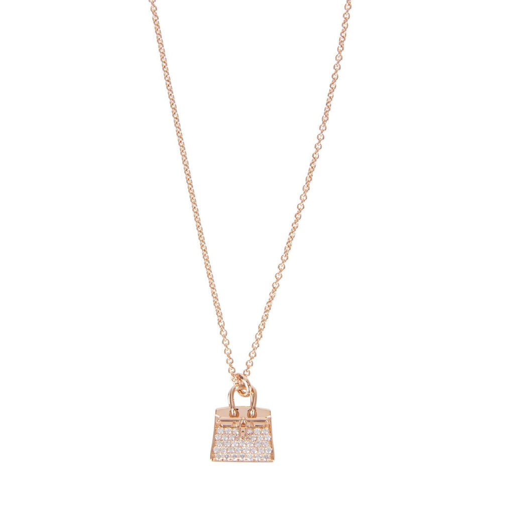 Hermes 18k Rose Gold Diamond Pave Birkin Pendant Necklace
